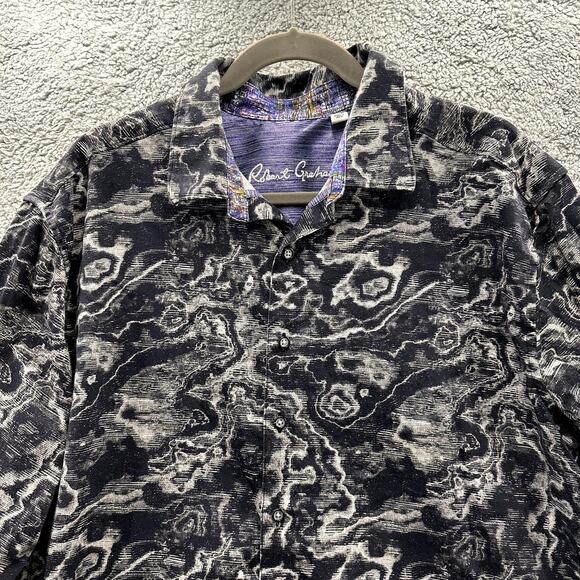 Robert Graham Men's 1X Long Sleeve Button Up Shirt Black White Design - Picture 2 of 10